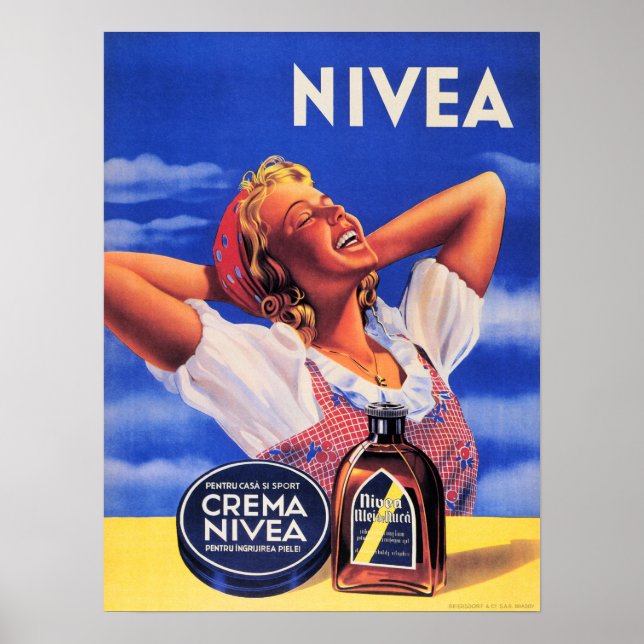 Crema Nivea Retro Deutsche Kosmetik Lotion Advert Poster (Vorne)