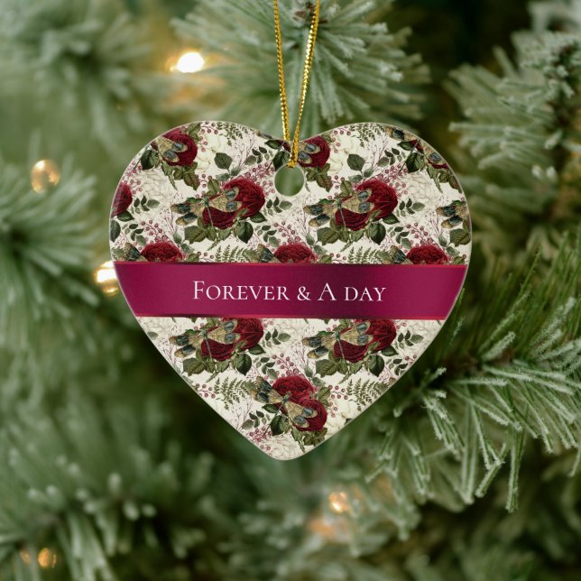 Cremdrachenfliegen und Rose Keramik Ornament (Baum)