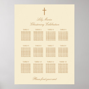 Crème 12 Tableau Christening Seating Chart Poster