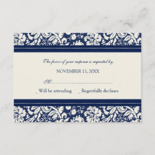 Creme and Blue Pattern UAWG Wedding Card RSVP Karte