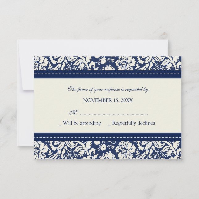 Creme and Blue Pattern UAWG Wedding Card RSVP Karte (Vorderseite)