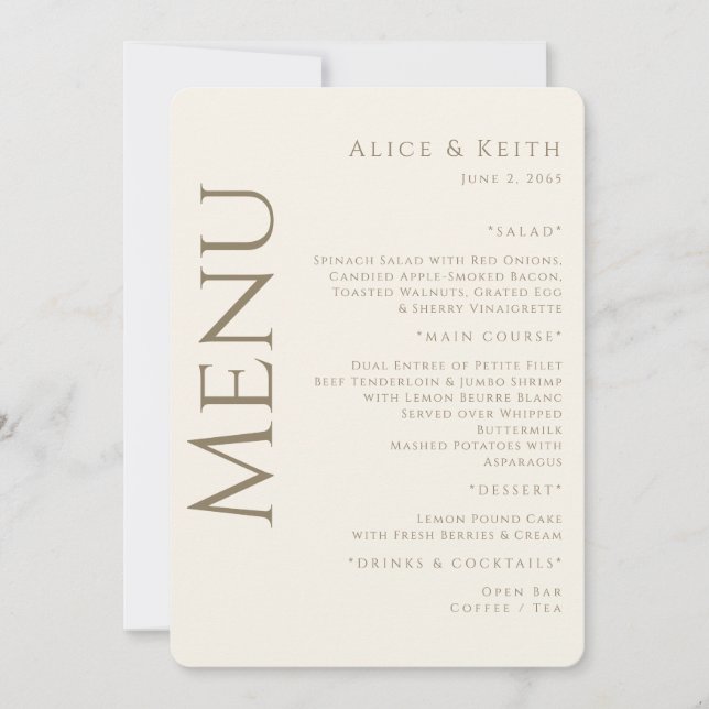 Crème Arrondi Or texte Mariage Menu Invitation (Devant)
