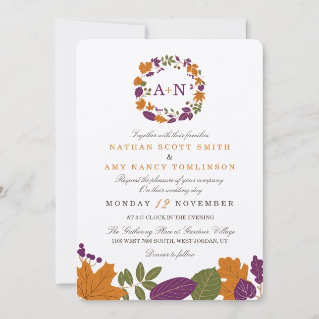 Crème Artisanale Automne Wreath Wedding Invitation (Devant)