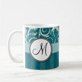 Creme auf aquamarinen Blumenbündeln u. Streifen Kaffeetasse