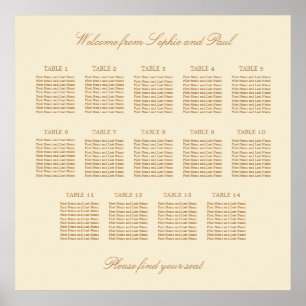 Creme Beige 14 Tisch Hochzeit Sitzordnung Poster