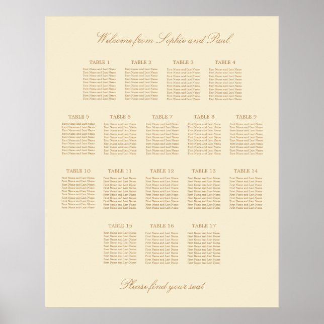 Creme Beige 17 Tischdecken Hochzeitskarte Poster (Vorne)