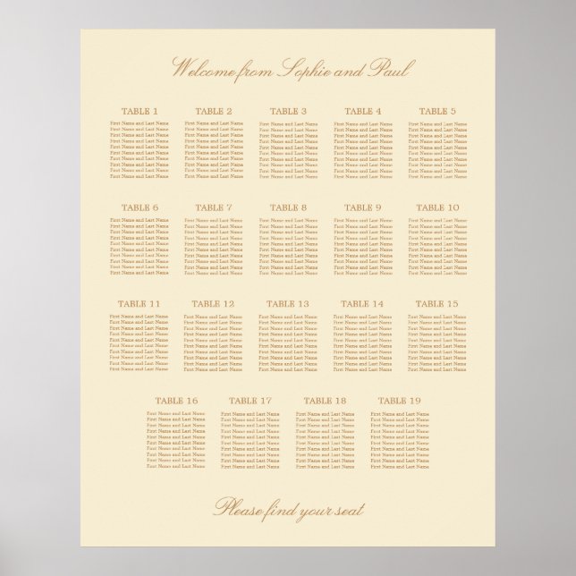 Creme Beige 19 Tischdecken Hochzeitskarte Poster (Vorne)