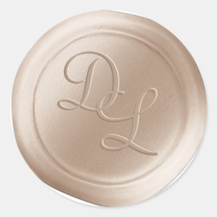 Creme Beige 2 Letter Monogram Wachs Siegel Sticker