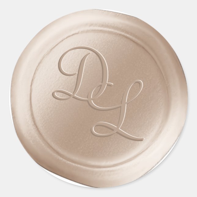 Creme Beige 2 Letter Monogram Wachs Siegel Sticker (Vorderseite)