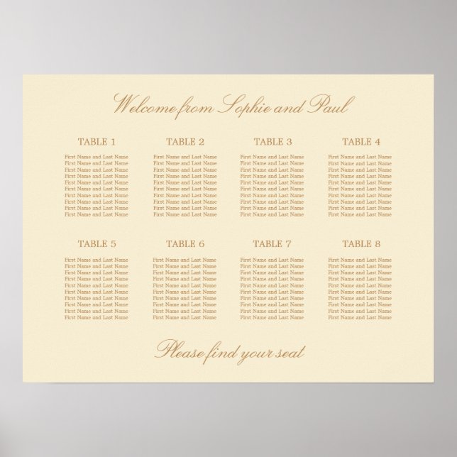 Creme Beige 8 Tischdecken Hochzeitskarte Poster (Vorne)
