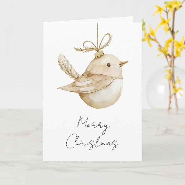 Creme Beige Bird Weihnachten Karte (Gelbe Blume)