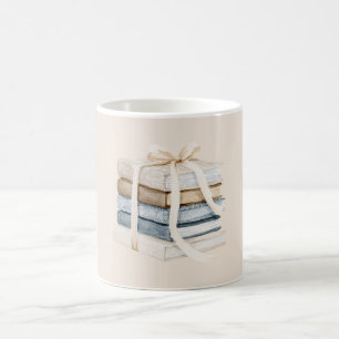Creme Beige Blau Bücher Schleife Band Kaffeetasse