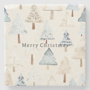 Creme Beige Blaue Weihnachtsbäume Steinuntersetzer