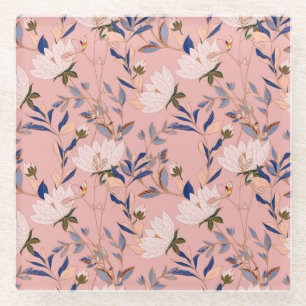 Creme Beige Lilies: Rosa Nahtloser Hintergrund Glasuntersetzer