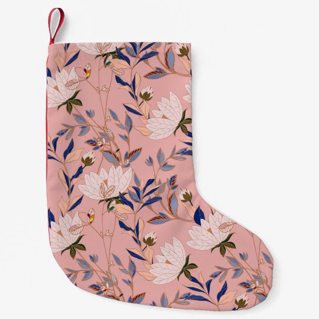 Creme Beige Lilies: Rosa Nahtloser Hintergrund Kleiner Weihnachtsstrumpf (Vorderseite)