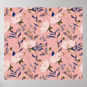 Creme Beige Lilies: Rosa Nahtloser Hintergrund Poster