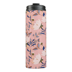 Creme Beige Lilies: Rosa Nahtloser Hintergrund Thermosbecher