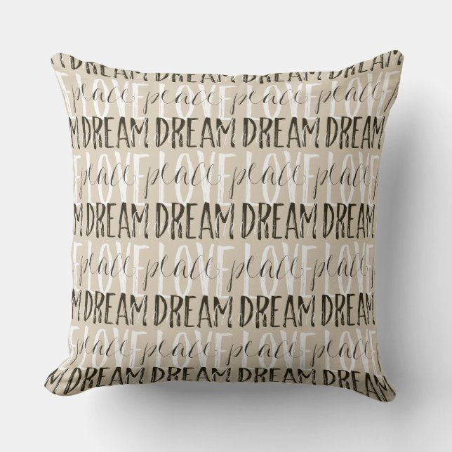 Creme Beige Schwarz-weiße Liebe Dream Peace Shine Kissen (Vorderseite)