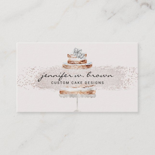 Creme Beige Silber Drei gestufte Party Hochzeitsku Visitenkarte (Vorderseite)