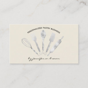 Creme Beige Silver Pastry Koch Zuhause Bäckerei Visitenkarte
