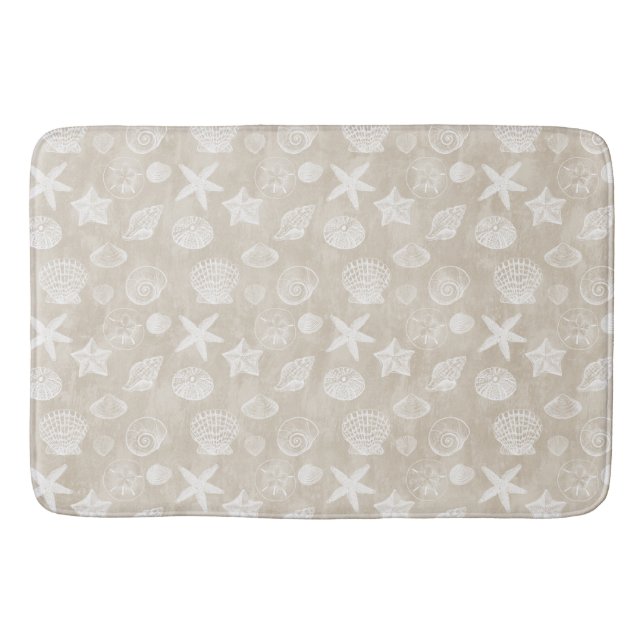 Creme Beige White Beach Muscheln Badematte (Vorderseite)
