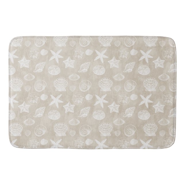 Creme Beige White Beach Muscheln   Badematte (Vorderseite)