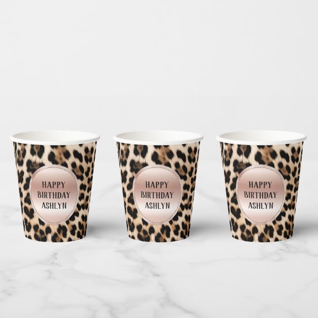 Creme Black Brown Leopard Blush Pink Geburtstag Pappbecher (Multi)