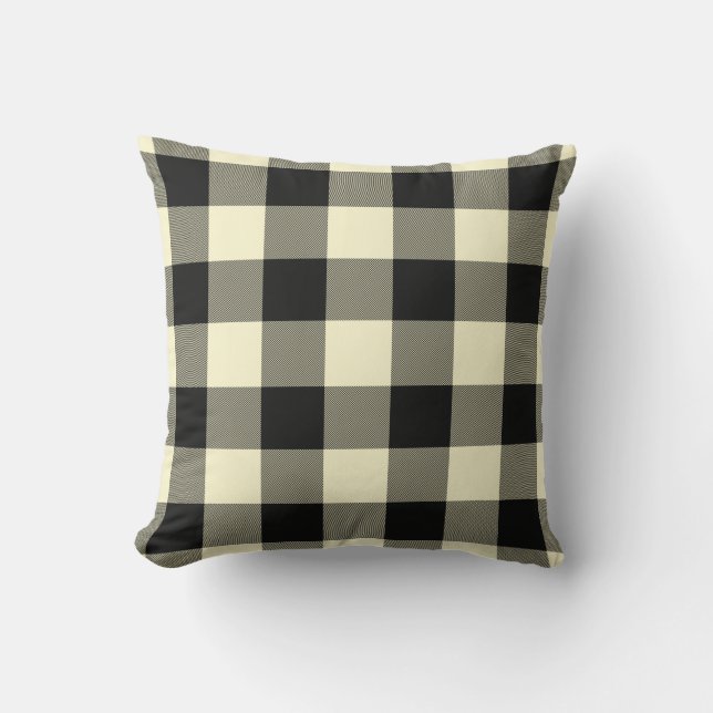 Creme Black Buffalo Kariert Twillkissen Kissen (Vorderseite)