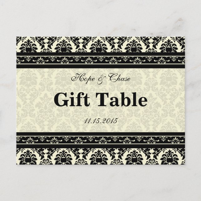 Creme & Black Damask Tischkarte Postkarte (Vorderseite)