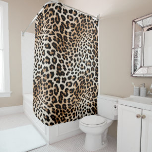 Creme Black Leopard Print Duschvorhang