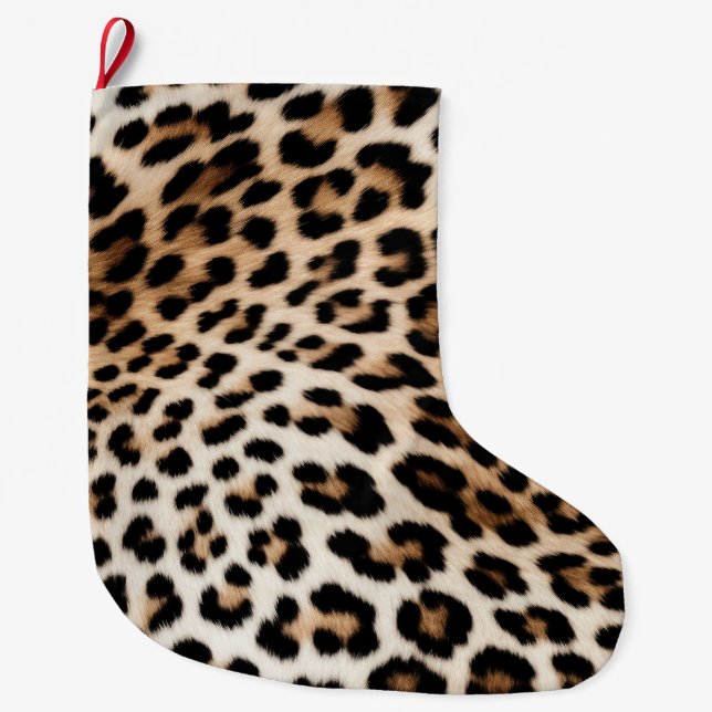 Creme Black Leopard Print Großer Weihnachtsstrumpf (Vorderseite)