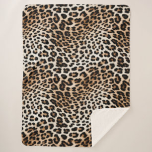 Creme Black Leopard Print Sherpadecke