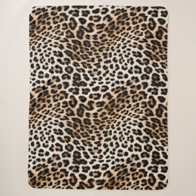 Creme Black Leopard Print Sherpadecke (Vorderseite)