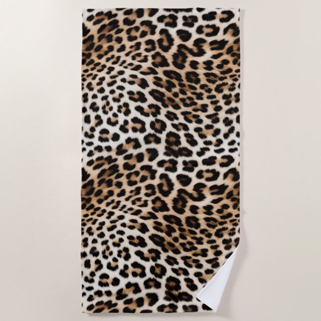 Creme Black Leopard Print Strandtuch (Vorderseite)
