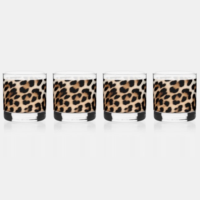 Creme Black Leopard Print Whiskyglas (Vorderseite)