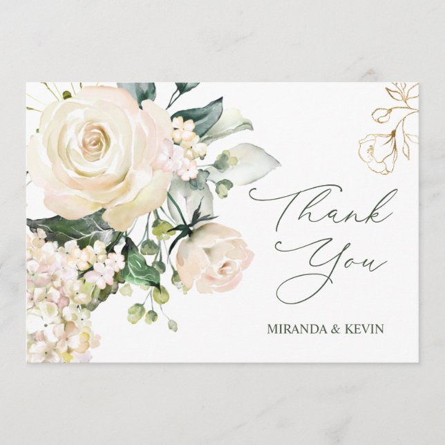 Crème blanche Roses Hydrangea Mariage Merci (Devant)