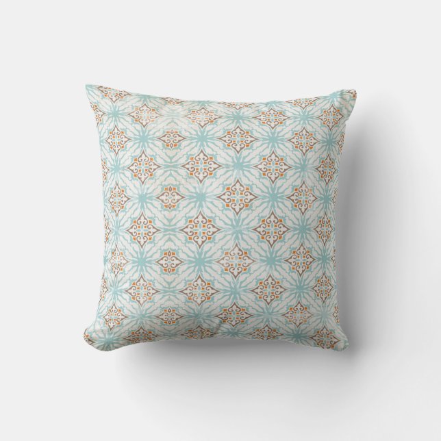 Crème Bleue Tan Orange Motif Jeu Oreillers (Recto)