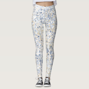 Creme Blue Paint Spritzer Abstrakt Leggings