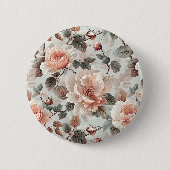 Creme-Blume mit grauen Blätter auf einem hellgraue Button (Vorderseite)