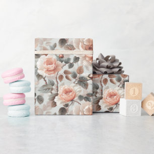 Creme-Blume mit grauen Blätter Geschenkpapier