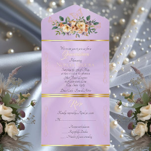 Creme-Blumen auf Pastell-Quinceanera - Lavendel All-in-One-Einladung