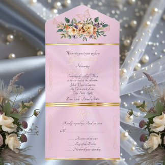 Creme Blumen auf Pastell Quinceanera - Rosa All-in-One-Einladung