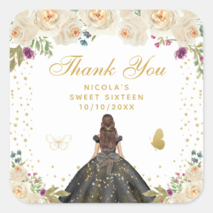 Creme Blumen Braunhaar Haar Prinzessin Sweet Sixte Quadratischer Aufkleber