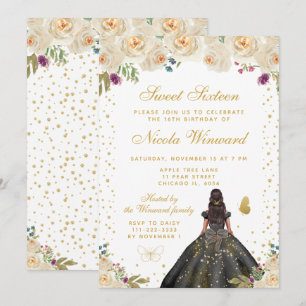Creme Blumen Dunkle Haut Prinzessin Sweet Sixteen Einladung