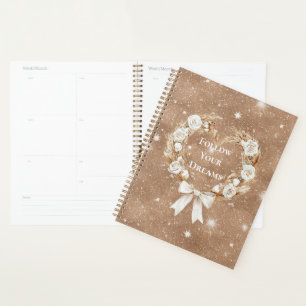 Creme-Blumen-Herz-Kranz Braun Glitter Planer