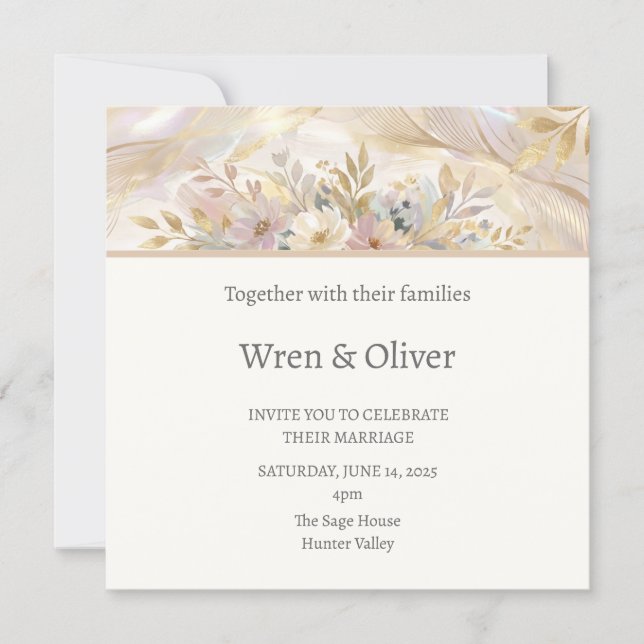 Creme-Blumen-Hochzeit Einladung (Vorderseite)