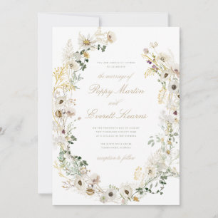 Creme Blumen-Wildblumen-Mohn-Hochzeitseinladung Einladung