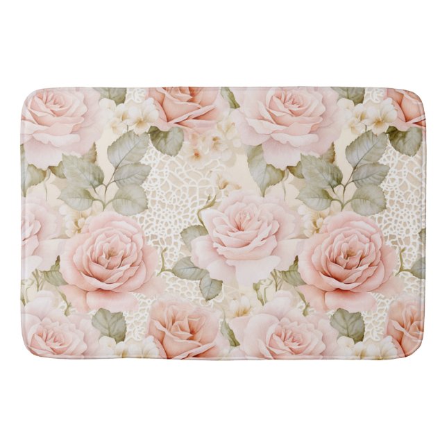 Creme Blush Pink Roses Brautparty Badematte (Vorderseite)