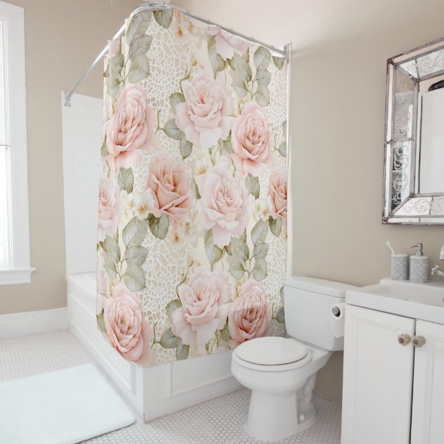 Creme Blush Pink Roses Brautparty Duschvorhang (Beispiel)