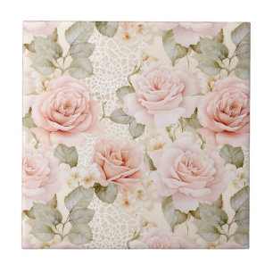 Creme Blush Pink Roses Brautparty Fliese
